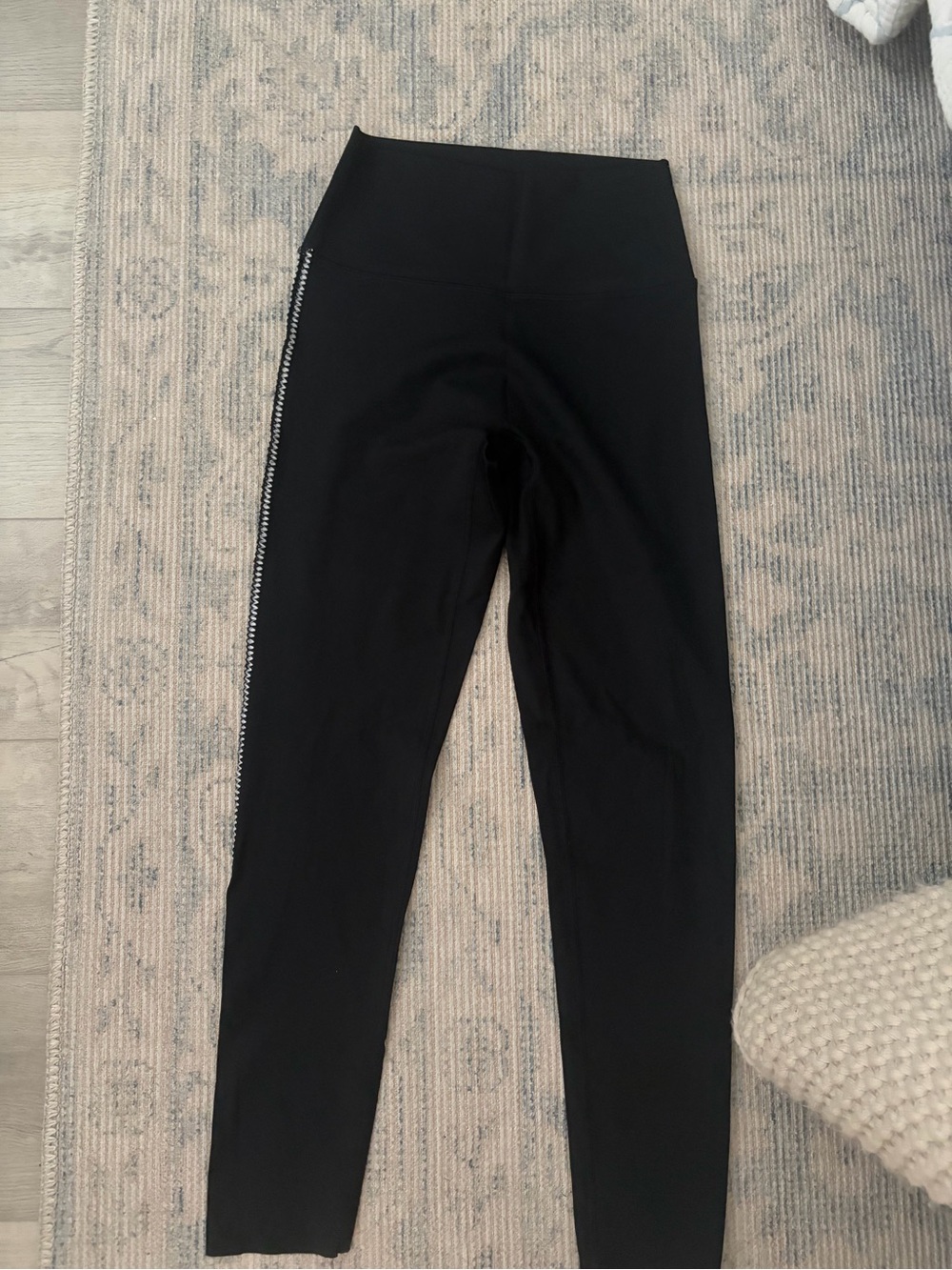 Aerie High-Waisted Black Leggings with Side crochet piping detail. No front seam